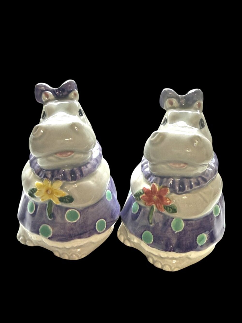 Anthropomorphic Hippos Otagiri salt and pepper shakers by Mary Ann Baker 4in